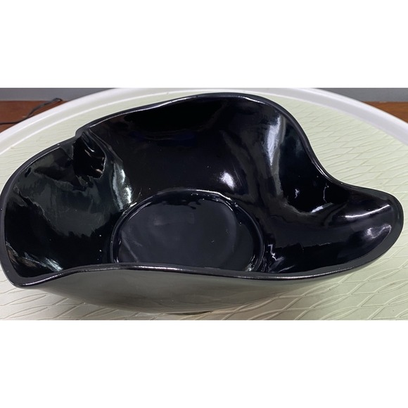Vintage Black Glass Wave Bowl  9.5" Art Deco-USA Great Cond. - Picture 1 of 7